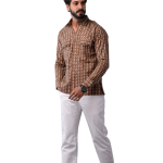 Men's Sanganeri Walnut Brown Hunting Styled Printed Shirt | Artistic Outdoor Wear